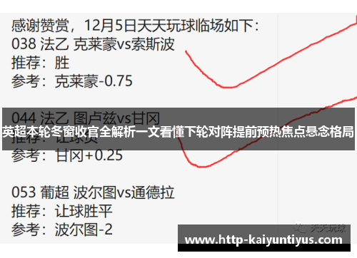 英超本轮冬窗收官全解析一文看懂下轮对阵提前预热焦点悬念格局 英超本轮冬窗收官全解析一文看懂下轮对阵提前预热焦点悬念格局